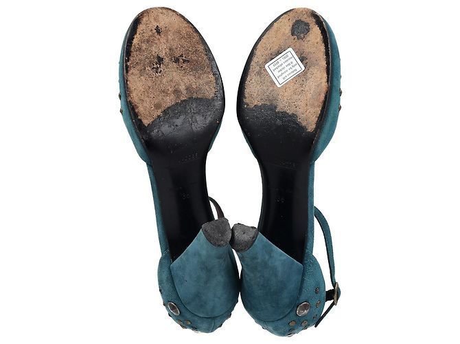 Marc Jacobs Studded Ankle Strap Pumps in Turquoise Suede - view 6