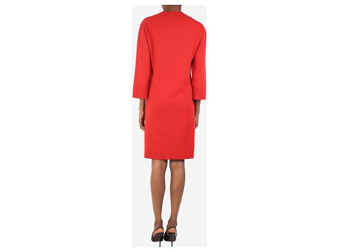 Hermès Rotes Kaschmir-Midi-Kleid mit V-Ausschnitt - Größe UK 6 - Ansicht 2