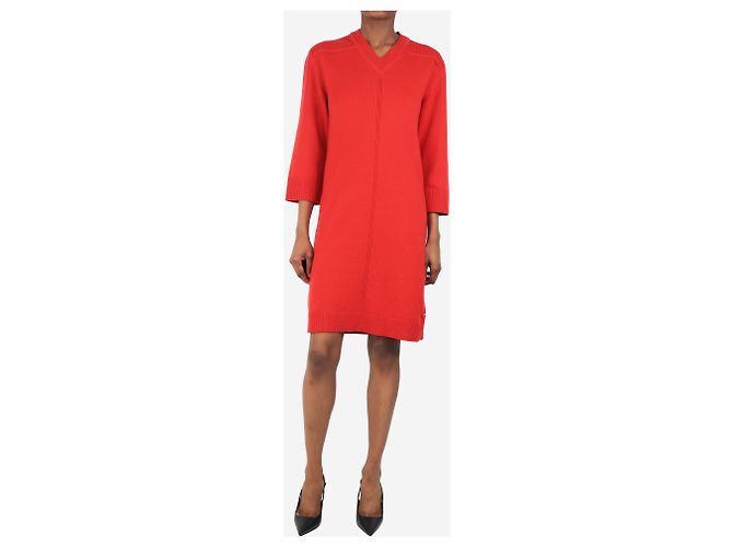 Hermès Rotes Kaschmir-Midi-Kleid mit V-Ausschnitt - Größe UK 6 - Ansicht 3