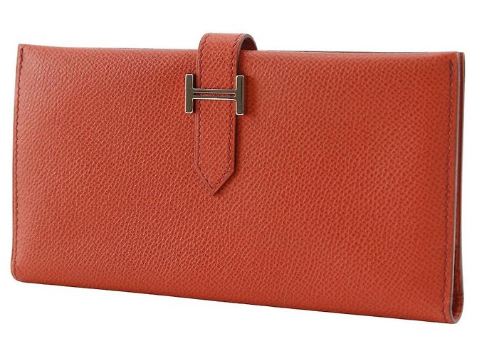 Portafoglio Lungo Hermès Béarn in Veau Epsom Arancione - vista 2