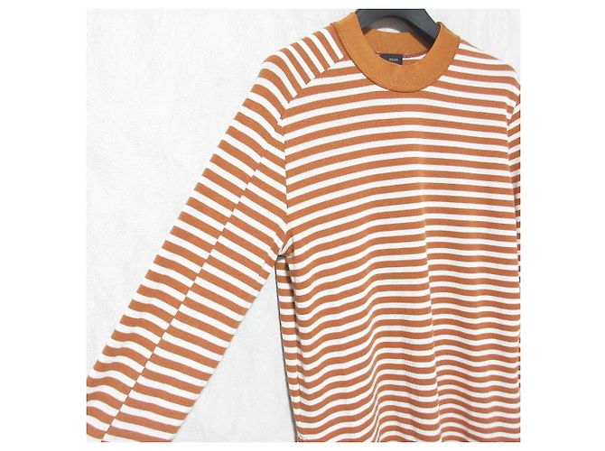 Autre Marque JOSEPH Ripstrick-Shirt mit Rand Braun Weiß Orange - Ansicht 4