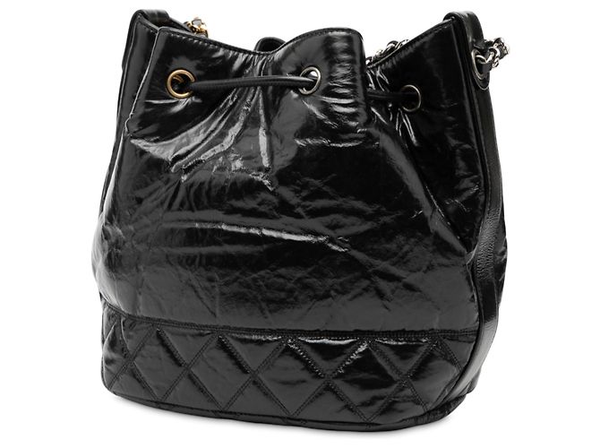 Borsa a secchiello con cordino in vitello invecchiato nero lucido CC di Chanel - vista 2