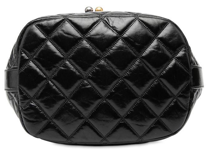 Borsa a secchiello con cordino in vitello invecchiato nero lucido CC di Chanel - vista 3