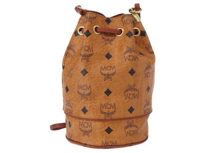 Bolso de hombro MCM Visetos de lona y cuero Castaño - vista 2