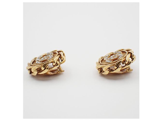 Chanel Vintage CC Round Clip-On Metal with Crystals D'oro - vista 3