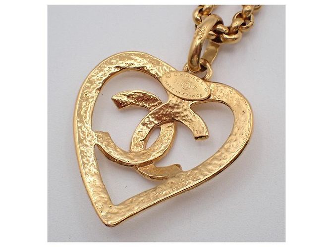 Pendente Chanel Vintage CC Heart Long in metallo XL D'oro - vista 3