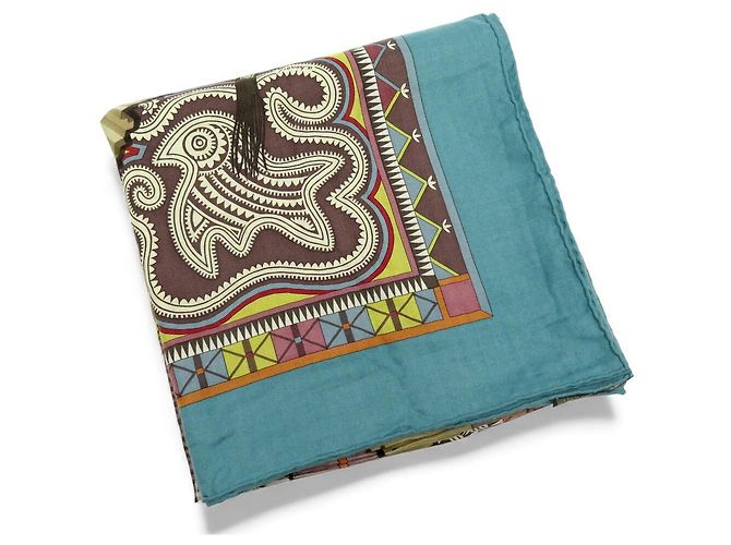 Aline Hermès CHALE HERMES CENT PLIS DES MIAO 140 CM CASHMERE SETA SCIALLE FULARD Blu - vista 14
