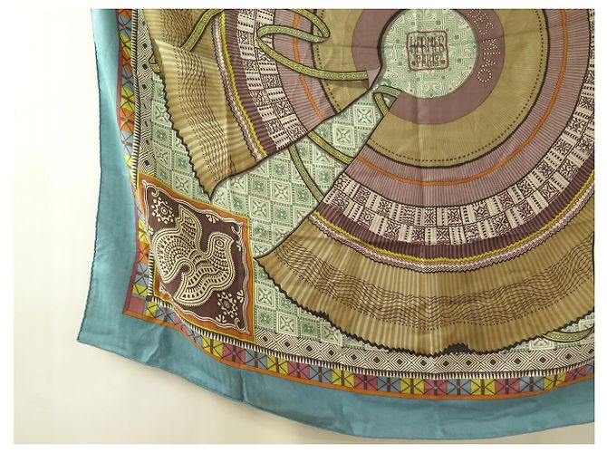 Aline Hermès CHALE HERMES CENT PLIS DES MIAO 140 CM CASHMERE SETA SCIALLE FULARD Blu - vista 4