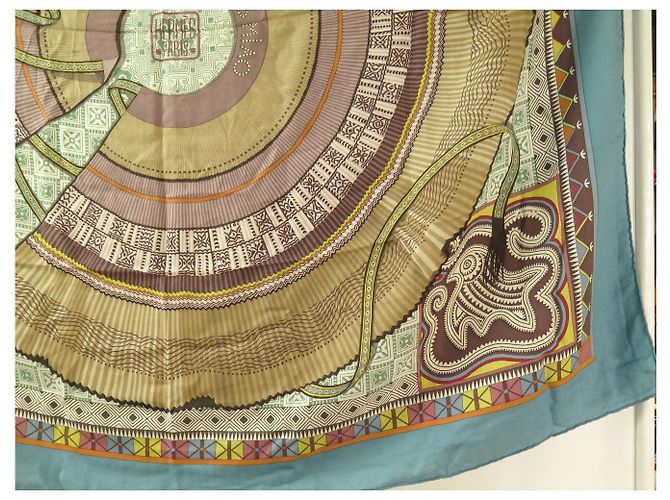 Aline Hermès CHALE HERMES CENT PLIS DES MIAO 140 CM CASHMERE SETA SCIALLE FULARD Blu - vista 5