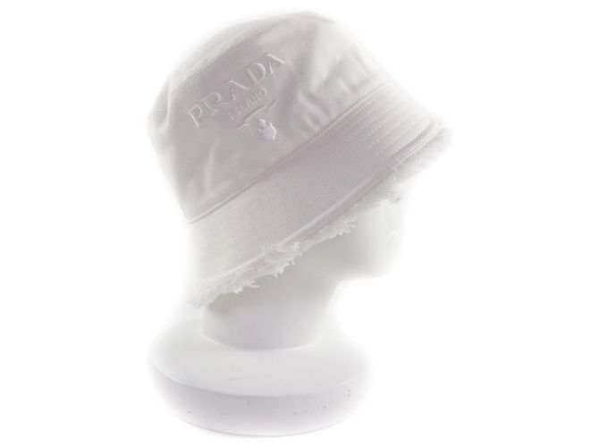 Cappello bucket in cotone ricamato con logo Prada Bianco - vista 2