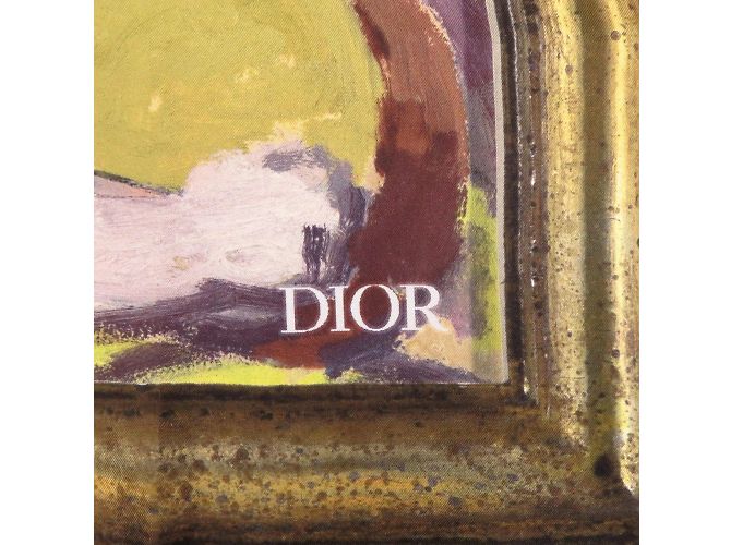 Foulard in seta Christian Dior Marrone Multicolore Verde Giallo - vista 2