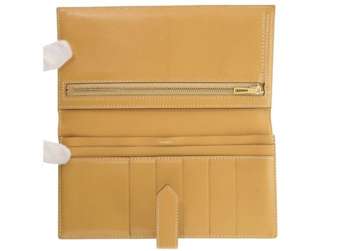 Hermès Bearn Soufflet Vautadelact Paille Langbörse Gelb - Ansicht 4