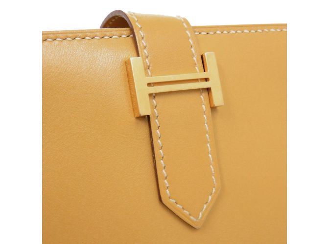 Hermès Bearn Soufflet Vautadelact Paille Langbörse Gelb - Ansicht 7