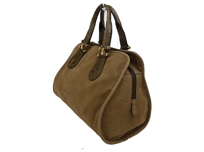 Bolsa Gucci Twice em nobuck com python Marrom - vista 3