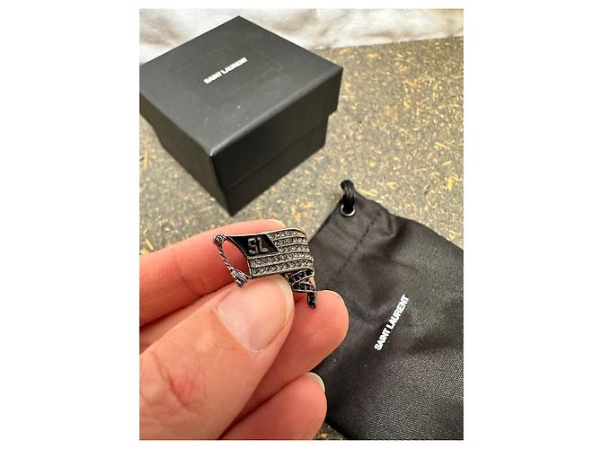 Spilla Saint Laurent Strass Nera Acciaio Nero - vista 6