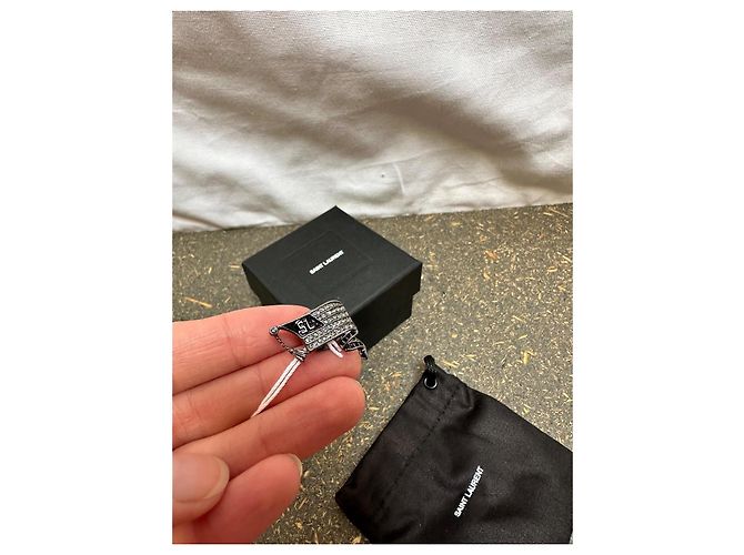 Spilla Saint Laurent Strass Nera Acciaio Nero - vista 7