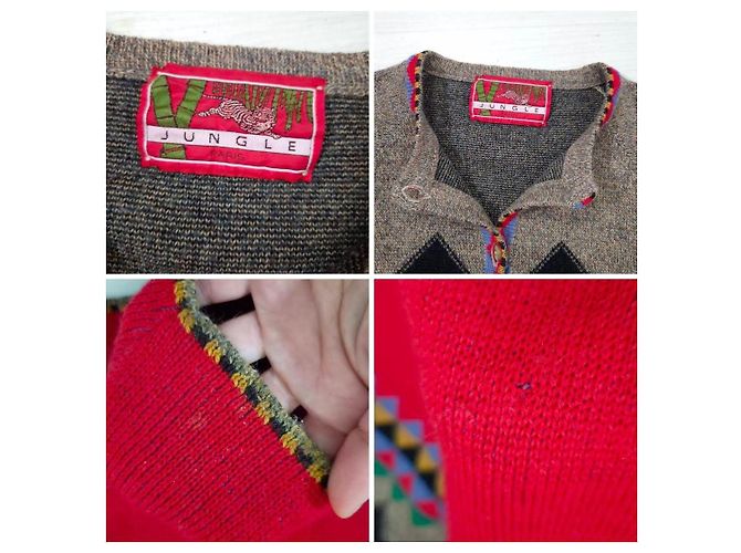 Kenzo Jungle Vintage Pullover der 1980er Jahre Rot Mehrfarben - Ansicht 10