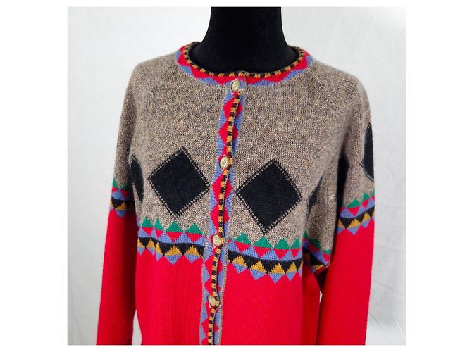 Kenzo Jungle Vintage Pullover der 1980er Jahre Rot Mehrfarben - Ansicht 4