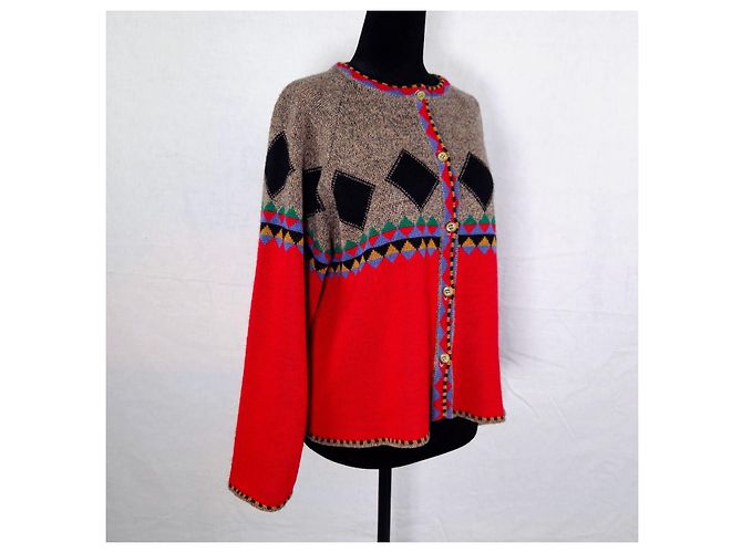 Kenzo Jungle Vintage Pullover der 1980er Jahre Rot Mehrfarben - Ansicht 5