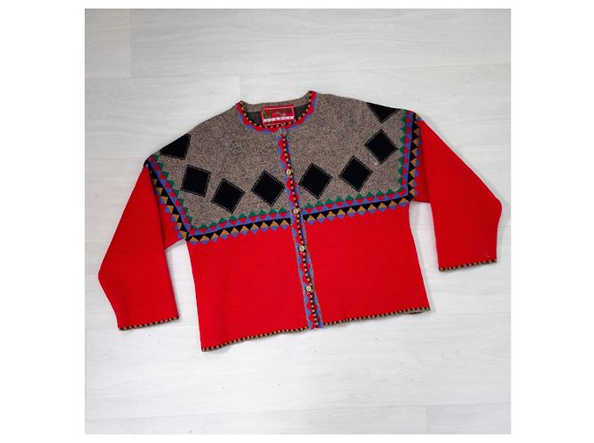 Kenzo Jungle Vintage Pullover der 1980er Jahre Rot Mehrfarben - Ansicht 6