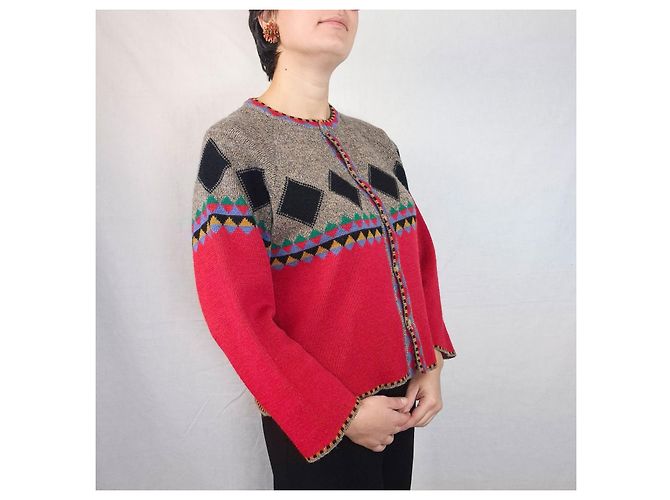 Kenzo Jungle Vintage Pullover der 1980er Jahre Rot Mehrfarben - Ansicht 8