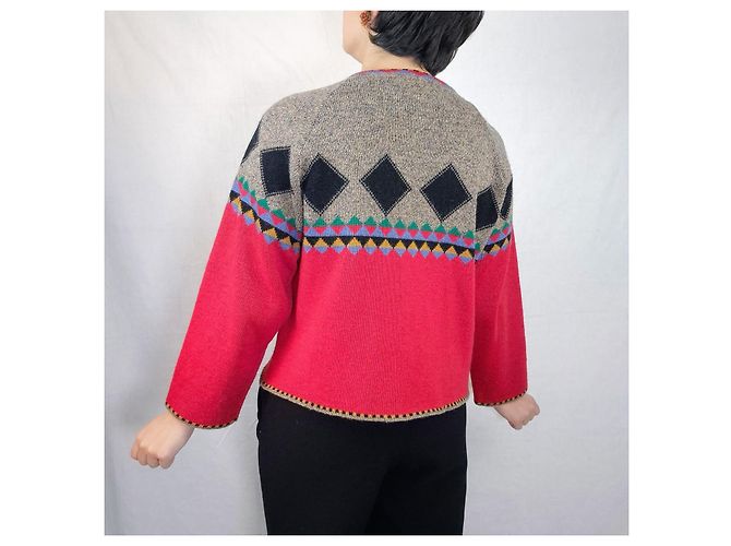 Kenzo Jungle Vintage Pullover der 1980er Jahre Rot Mehrfarben - Ansicht 9