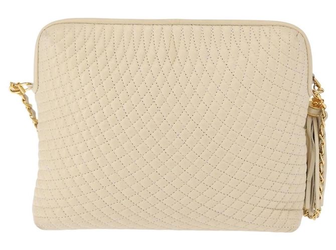 Vintage Bally Schultertasche aus gestepptem Leder mit Kette Beige - Ansicht 2