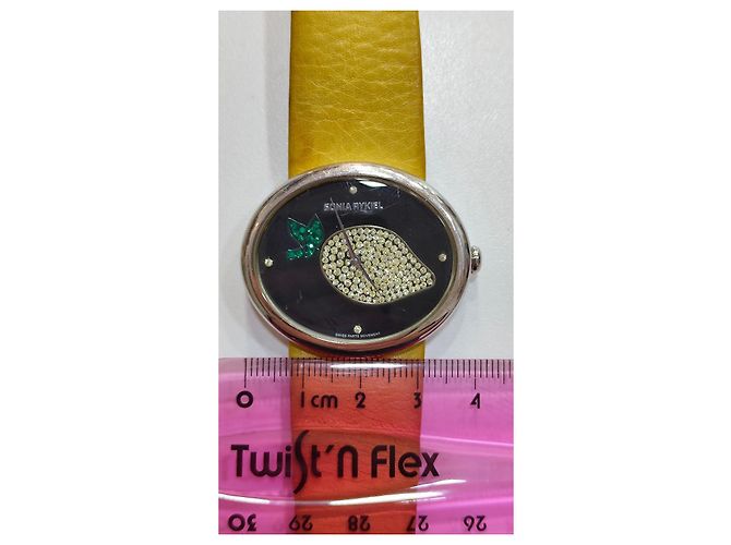 Orologio Ovale Sonia Rykiel con Quadrante Nero e Strass Verde - vista 8