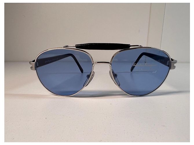 Occhiali da sole aviator Salvatore Ferragamo Nero Blu Silver hardware - vista 2