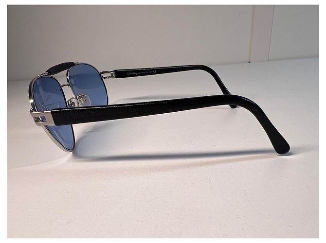 Occhiali da sole aviator Salvatore Ferragamo Nero Blu Silver hardware - vista 3