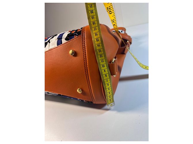 Borsa tote Escada in pelle arancione e tessuto stampato Bianco Rosso Blu - vista 10