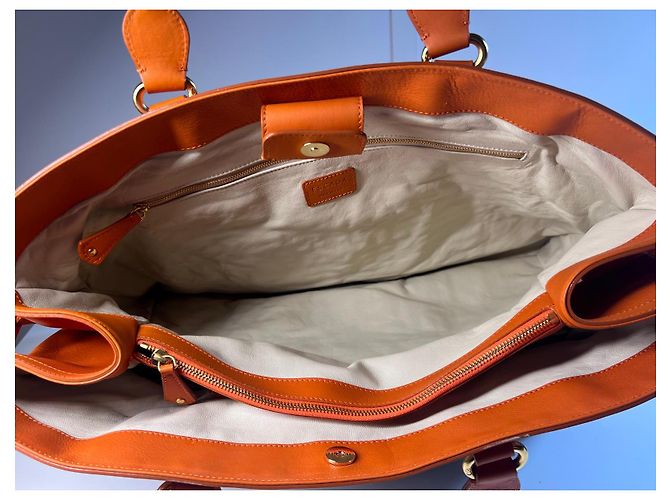 Borsa tote Escada in pelle arancione e tessuto stampato Bianco Rosso Blu - vista 12