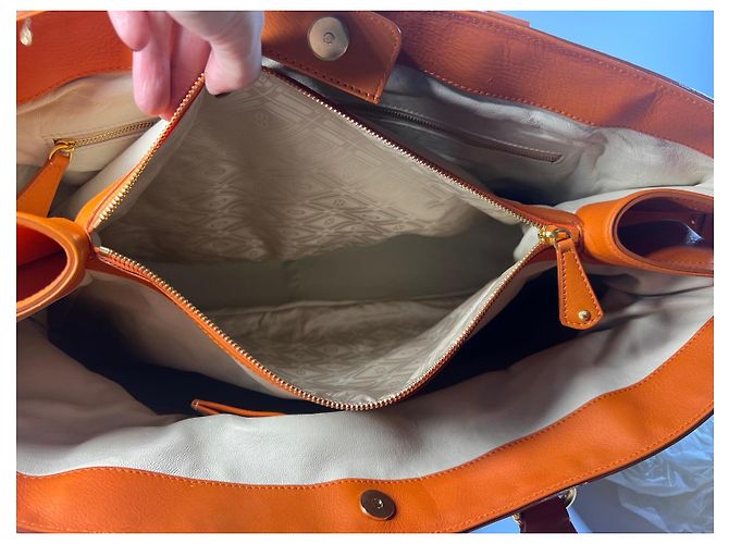 Borsa tote Escada in pelle arancione e tessuto stampato Bianco Rosso Blu - vista 15