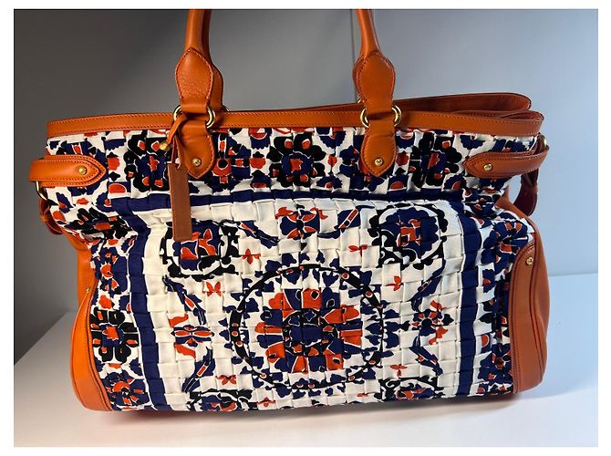 Borsa tote Escada in pelle arancione e tessuto stampato Bianco Rosso Blu - vista 2