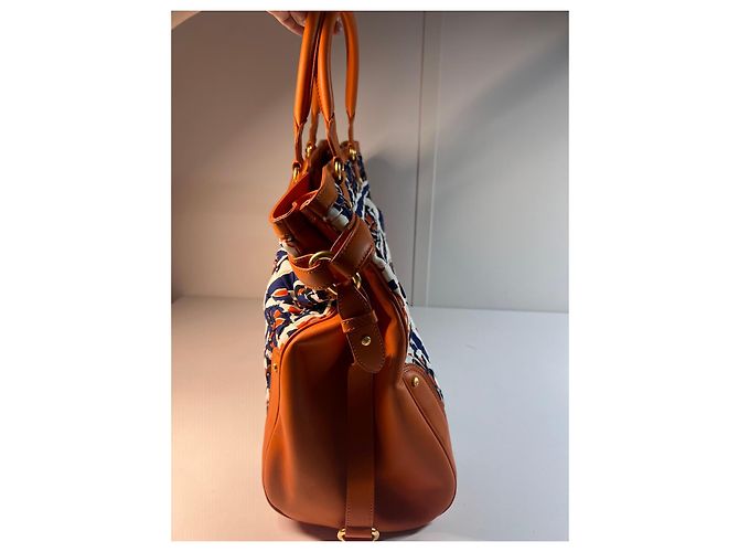 Borsa tote Escada in pelle arancione e tessuto stampato Bianco Rosso Blu - vista 3