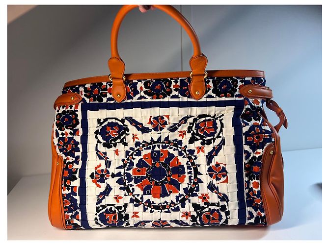 Borsa tote Escada in pelle arancione e tessuto stampato Bianco Rosso Blu - vista 4