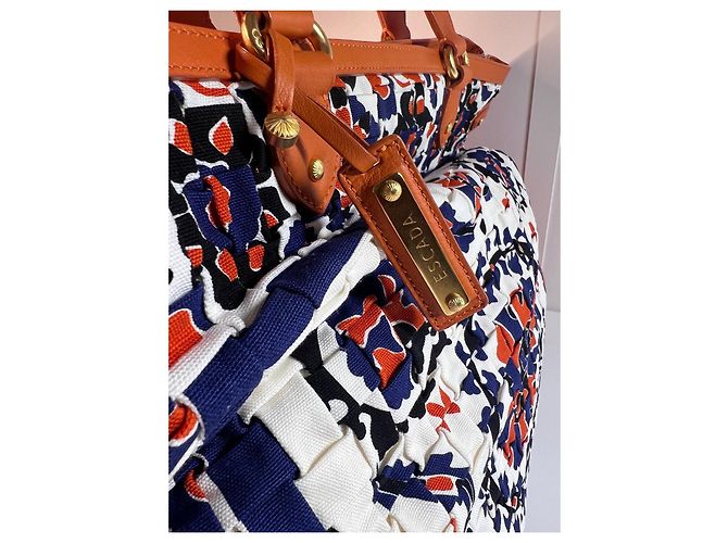Borsa tote Escada in pelle arancione e tessuto stampato Bianco Rosso Blu - vista 6