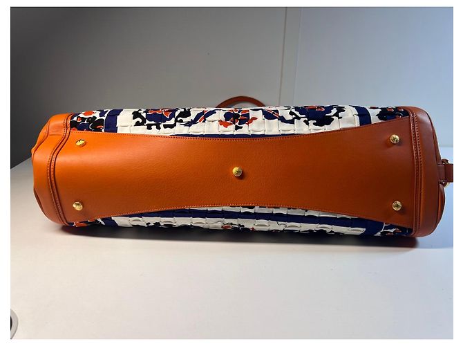 Borsa tote Escada in pelle arancione e tessuto stampato Bianco Rosso Blu - vista 7