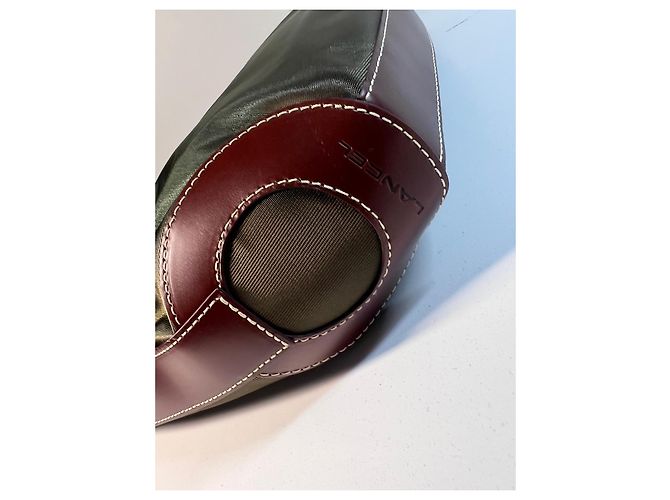 Borsa Tote Lancel in Tela Khaki e Pelle Bordeaux Marrone Verde - vista 10