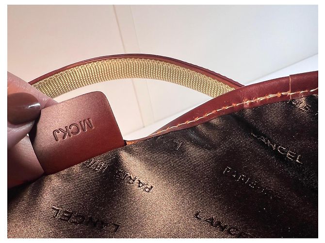 Borsa Tote Lancel in Tela Khaki e Pelle Bordeaux Marrone Verde - vista 11
