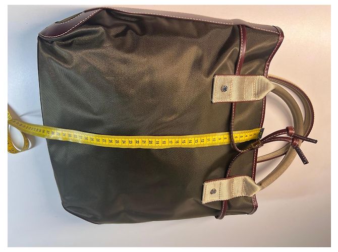 Borsa Tote Lancel in Tela Khaki e Pelle Bordeaux Marrone Verde - vista 13