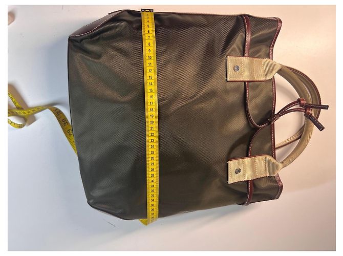 Borsa Tote Lancel in Tela Khaki e Pelle Bordeaux Marrone Verde - vista 14