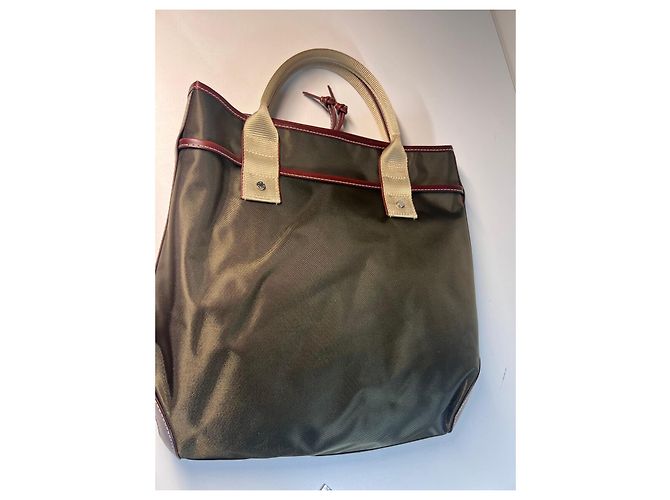 Borsa Tote Lancel in Tela Khaki e Pelle Bordeaux Marrone Verde - vista 3