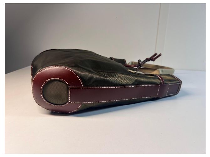 Borsa Tote Lancel in Tela Khaki e Pelle Bordeaux Marrone Verde - vista 4