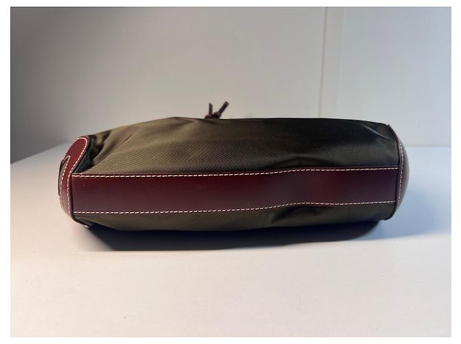 Borsa Tote Lancel in Tela Khaki e Pelle Bordeaux Marrone Verde - vista 6