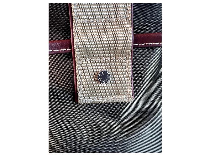 Borsa Tote Lancel in Tela Khaki e Pelle Bordeaux Marrone Verde - vista 7