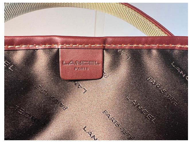 Borsa Tote Lancel in Tela Khaki e Pelle Bordeaux Marrone Verde - vista 9