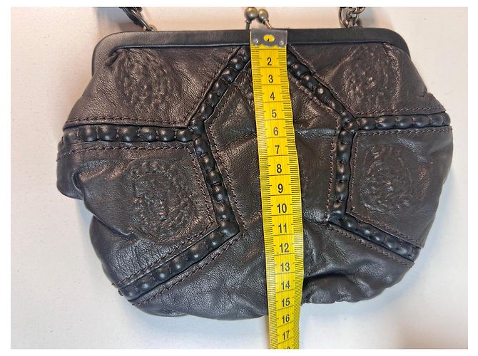 Autre Marque VENTILO Schwarze Lammleder Handtasche gesteppt mit Perlenkette - Ansicht 7
