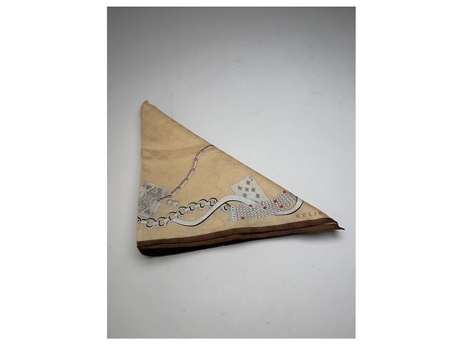 Céline Sciarpa monogramma vintage Celine oro bianco D'oro - vista 7
