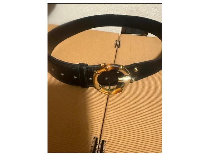Cinto Gucci de tecido preto com fivela de bambu - vista 2